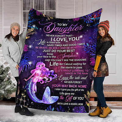 Alternative view of Mom To My Daughter Never Forget That I Love You Mermaid Fleece Blanket - Mink Blanket - Woven Blanket