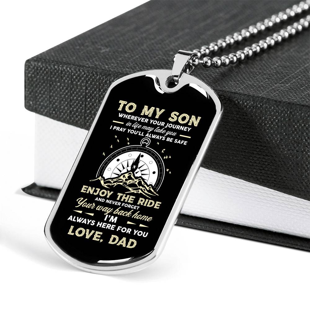 To My Son Adventure Wherever Your Journey In Life May Take You I Pray You'll Always Be Safe Love Dad Dog Tag Pendant Necklace - Dog Tag (Silver)