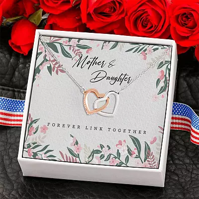 Alternative view of Mother and Daughter Forever Link Together Interlocking Hearts Pendant Necklace