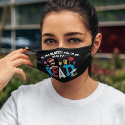 Alternative view of On the Places You'll Go When You Read Washable Reusable Custom Printed Cloth Face Mask Cover