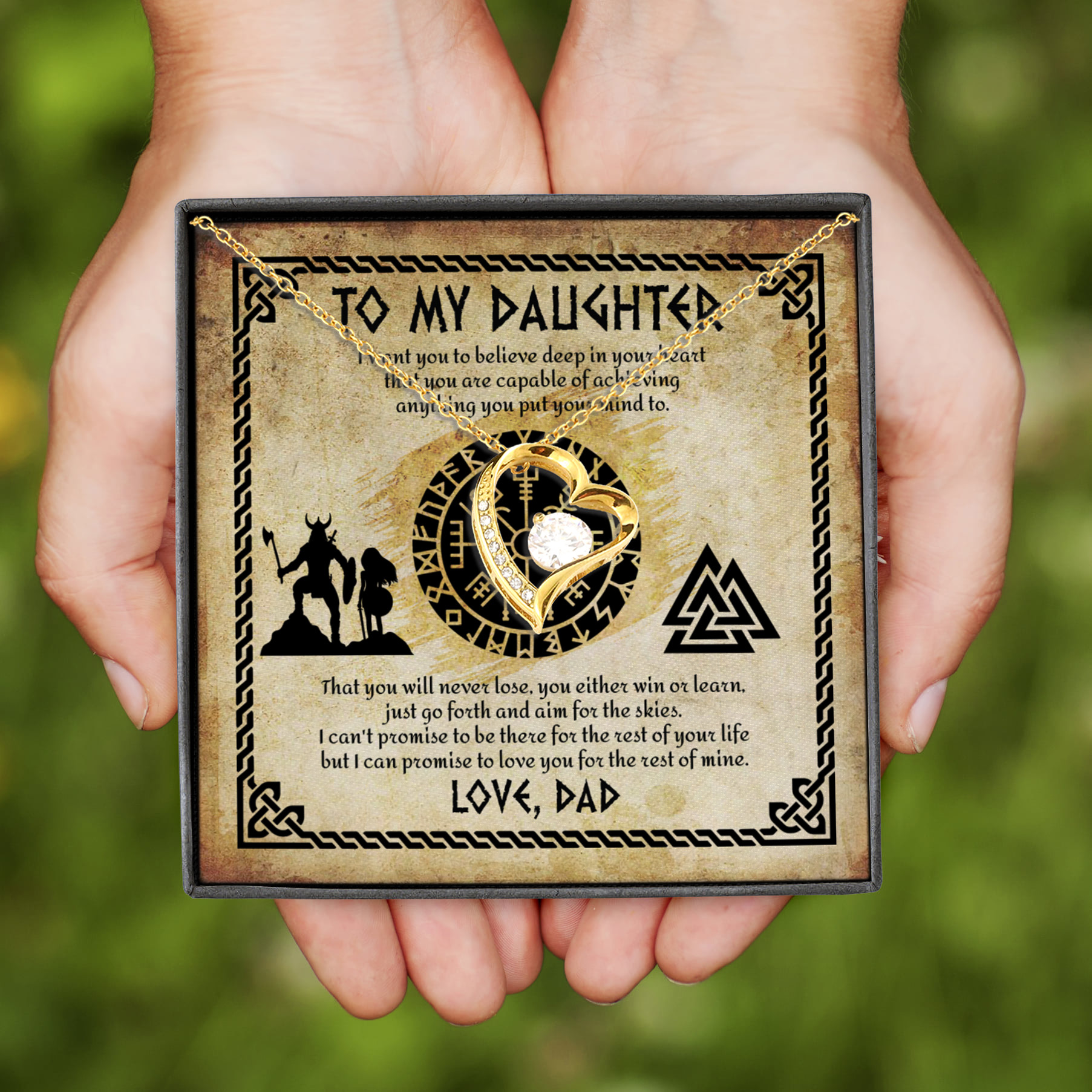 2VT. Viking Dad To My Daughter I Want You To Believe Forever Love Necklace (Gold)