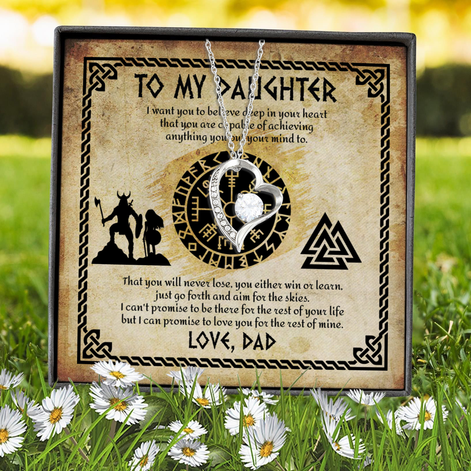 2VT. Viking Dad To My Daughter I Want You To Believe Forever Love Necklace (Silver) 7