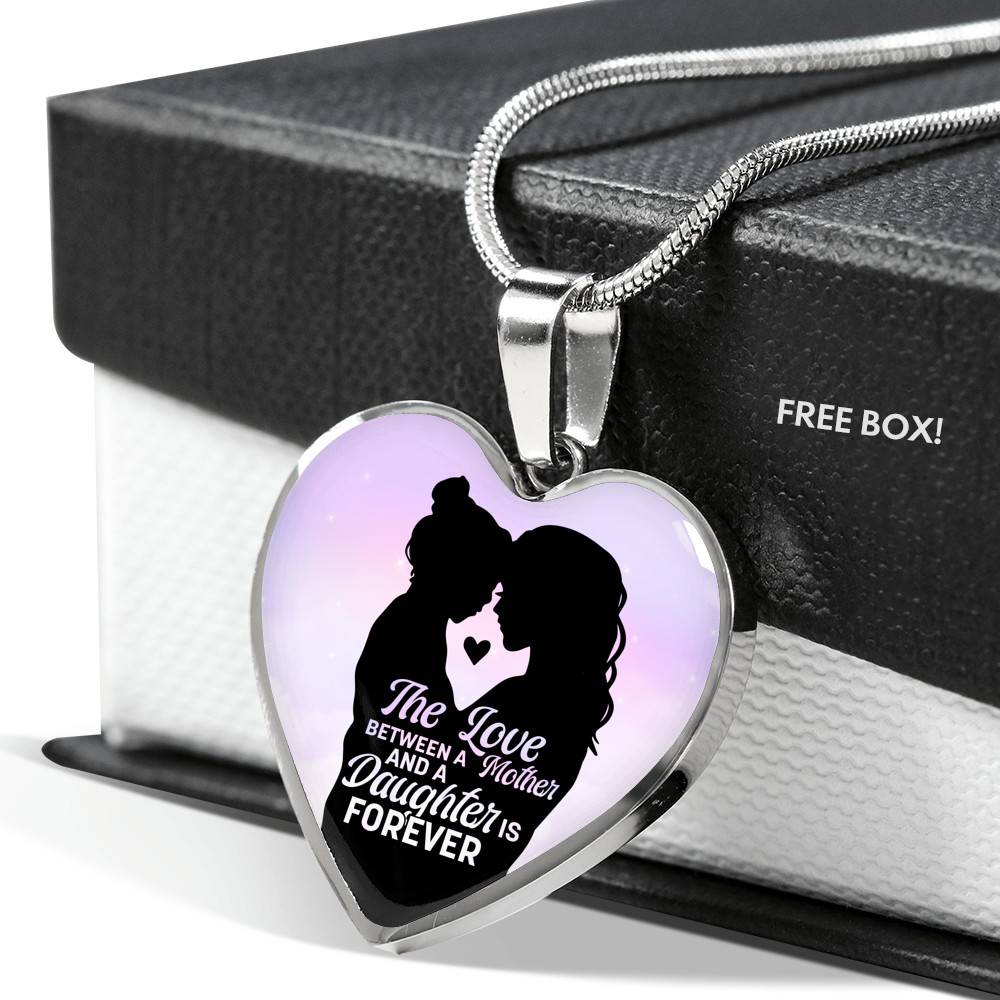 The Love Between Mother And Daughter Is Forever Heart Pendant Necklace - Heart Luxury Necklace (Silver)