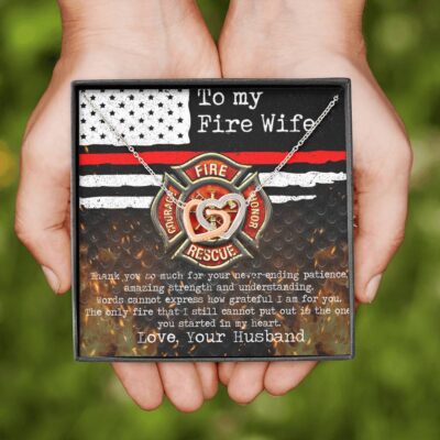 To My Fire Wife Thank You So Much For Your Never-Ending Patience Interlocking Hearts Pendant Necklace
