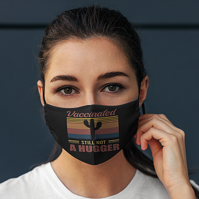 Alternative view of Fully Vaccinated Still Not a Hugger Washable Reusable Face Mask - Vaccinated Rainbow Mask