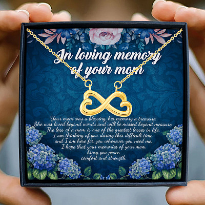 In Loving Memory Of Your Mom Was A Blessing Memorial Remembrance Infinity Heart Pendant Necklace