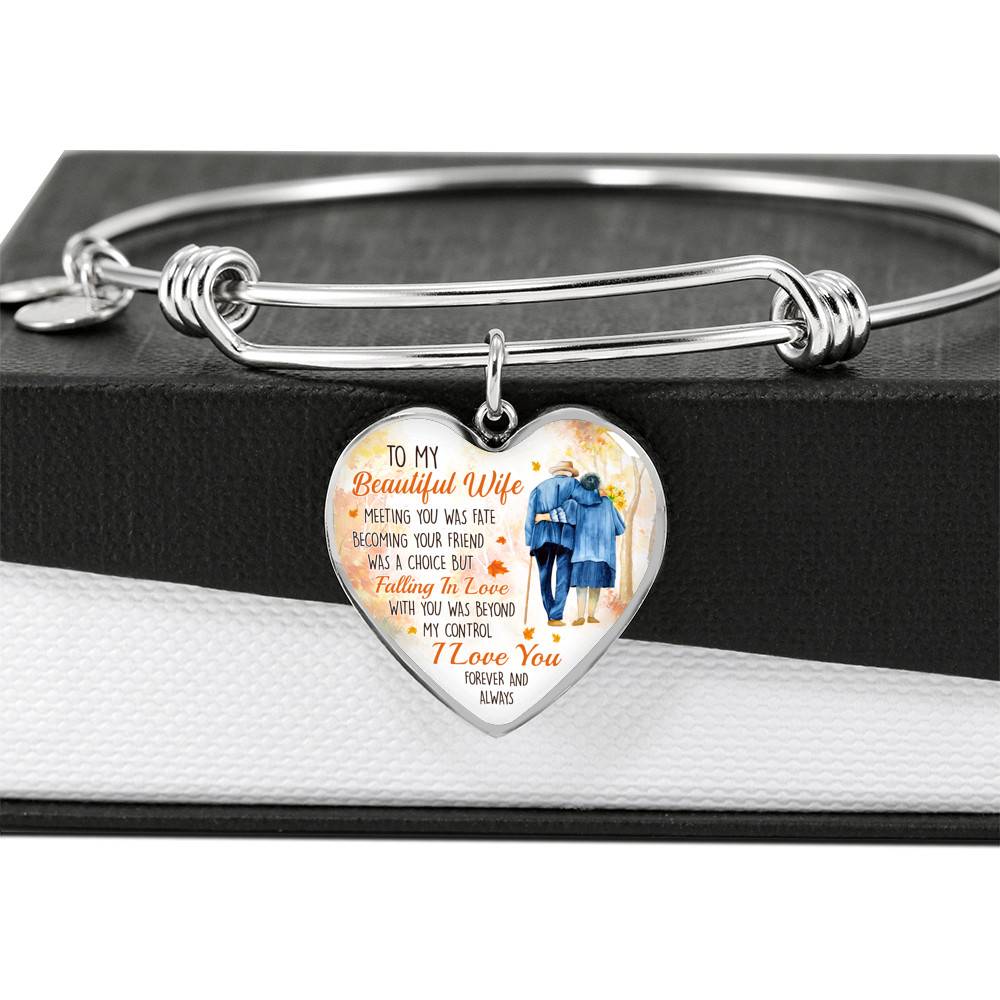 To My Beautiful Wife Meeting You Was Fate Becoming Your Friend Was a Choice Old Couple Heart Pendant Necklace