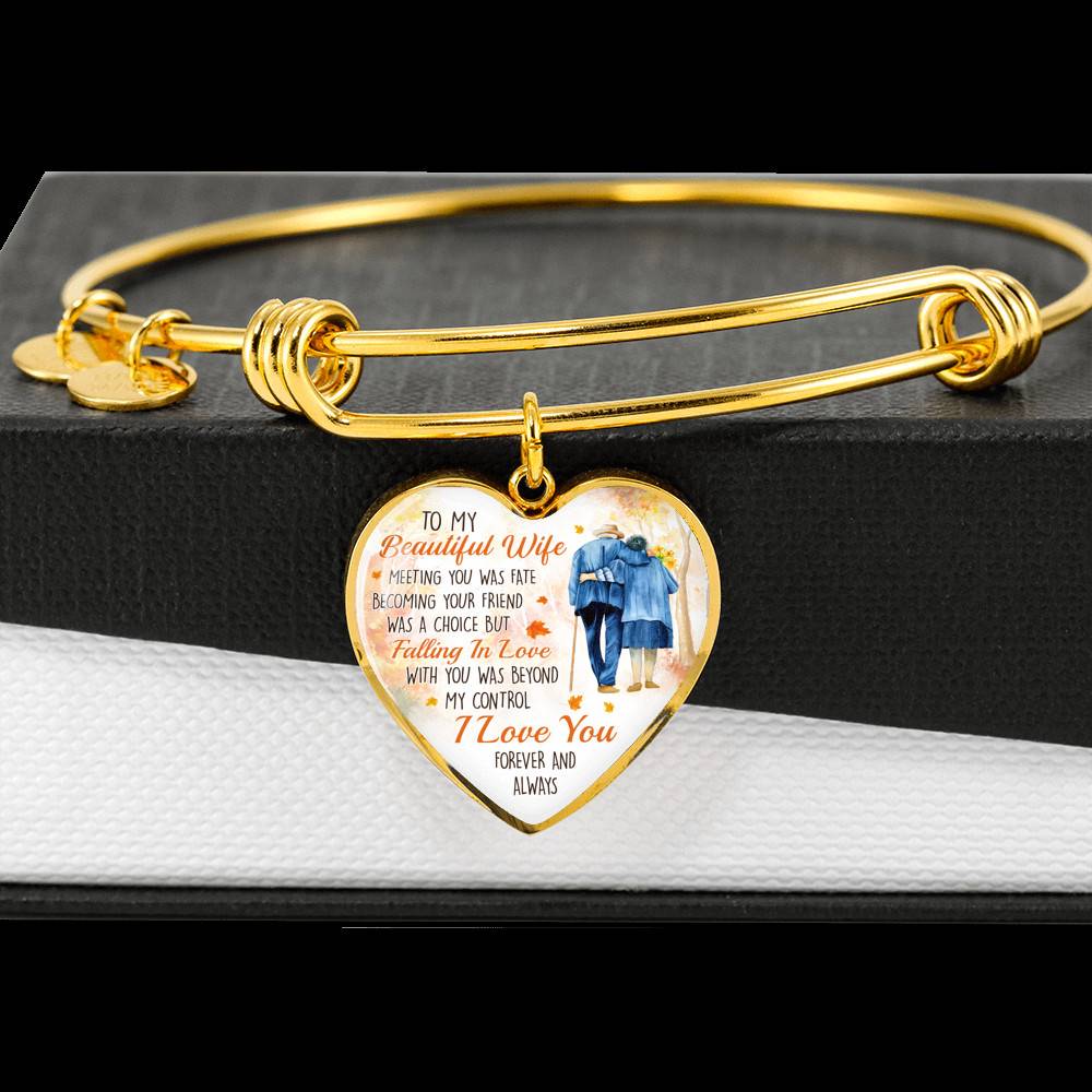 To My Beautiful Wife Meeting You Was Fate Becoming Your Friend Was a Choice Old Couple Heart Pendant Necklace