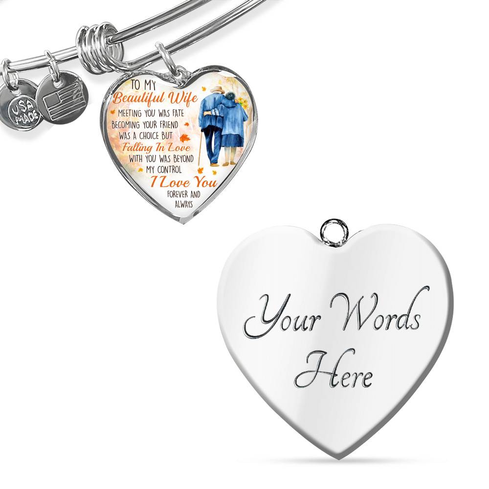To My Beautiful Wife Meeting You Was Fate Becoming Your Friend Was a Choice Old Couple Heart Pendant Necklace