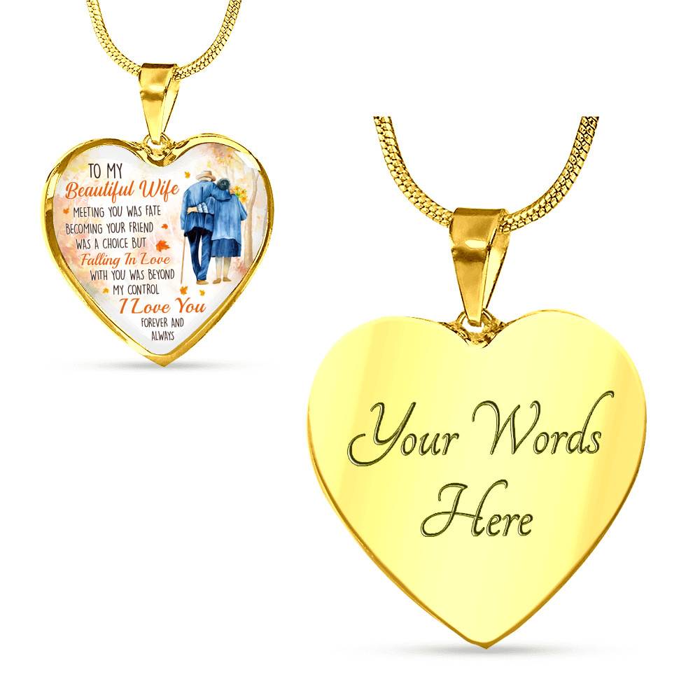 To My Beautiful Wife Meeting You Was Fate Becoming Your Friend Was a Choice Old Couple Heart Pendant Necklace
