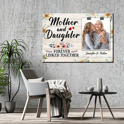 Alternative view of Personalized Photo Mother And Daughter Forever Linked Together Framed Canvas - Unframed Poster - Gift For Mom