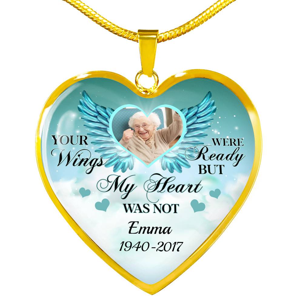 Personalized Photo Your Wings Were Ready But My Heart Was Not Memorial Luxury Heart Pendant Necklace - Heart Luxury Necklace (Gold Plated) Personalized Photo Your Wings Were Ready But My Heart Was Not Memorial Luxury Heart Pendant Necklace - Heart Luxury Necklace (Gold Plated)