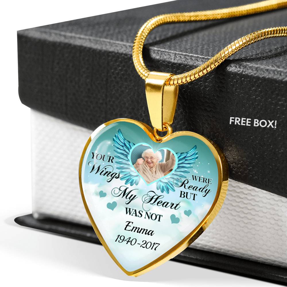 Personalized Photo Your Wings Were Ready But My Heart Was Not Memorial Luxury Heart Pendant Necklace - Heart Luxury Necklace (Gold Plated) Personalized Photo Your Wings Were Ready But My Heart Was Not Memorial Luxury Heart Pendant Necklace - Heart Luxury Necklace (Gold Plated)