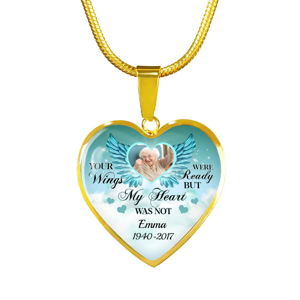 Personalized Photo Your Wings Were Ready But My Heart Was Not Memorial Luxury Heart Pendant Necklace - Heart Luxury Necklace (Gold Plated) Personalized Photo Your Wings Were Ready But My Heart Was Not Memorial Luxury Heart Pendant Necklace - Heart Luxury Necklace (Gold Plated)