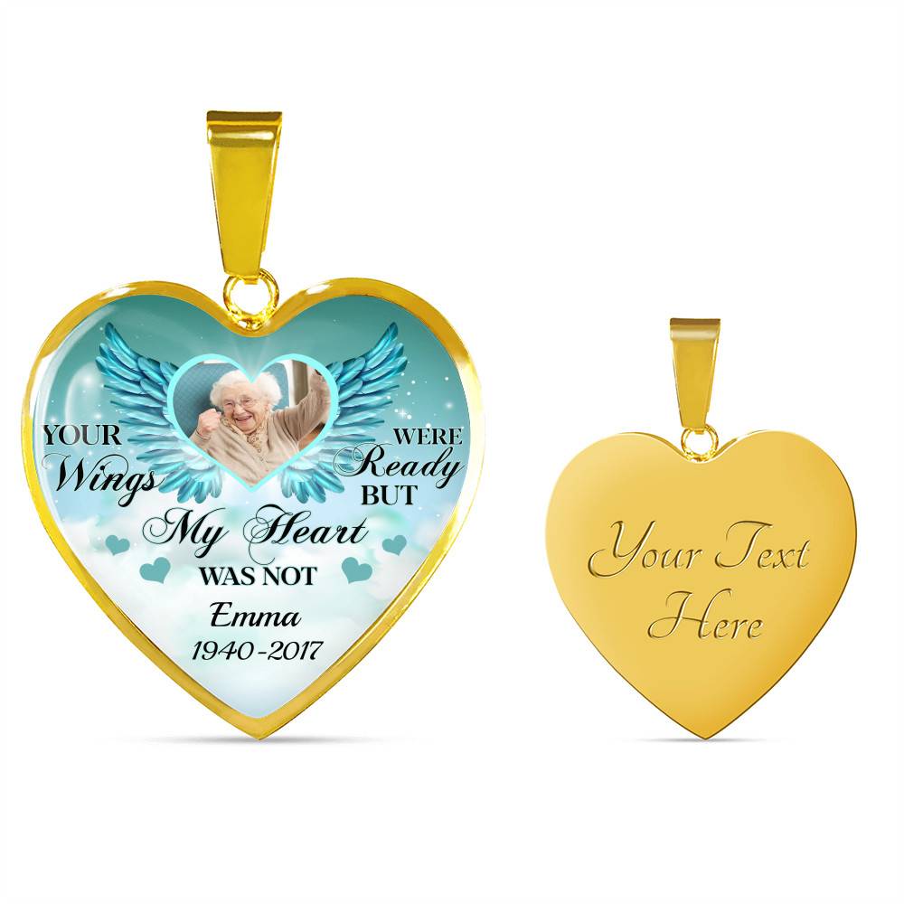 Personalized Photo Your Wings Were Ready But My Heart Was Not Memorial Luxury Heart Pendant Necklace - Heart Luxury Necklace (Gold Plated) Personalized Photo Your Wings Were Ready But My Heart Was Not Memorial Luxury Heart Pendant Necklace - Heart Luxury Necklace (Gold Plated)