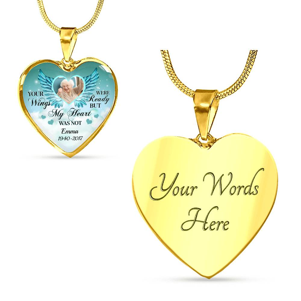Personalized Photo Your Wings Were Ready But My Heart Was Not Memorial Luxury Heart Pendant Necklace - Heart Luxury Necklace (Gold Plated) Personalized Photo Your Wings Were Ready But My Heart Was Not Memorial Luxury Heart Pendant Necklace - Heart Luxury Necklace (Gold Plated)