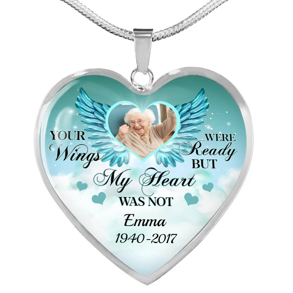 Personalized Photo Your Wings Were Ready But My Heart Was Not Memorial Luxury Heart Pendant Necklace - Heart Luxury Necklace (Silver) Personalized Photo Your Wings Were Ready But My Heart Was Not Memorial Luxury Heart Pendant Necklace - Heart Luxury Necklace (Silver)