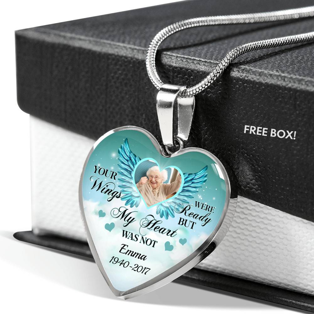Personalized Photo Your Wings Were Ready But My Heart Was Not Memorial Luxury Heart Pendant Necklace - Heart Luxury Necklace (Silver) Personalized Photo Your Wings Were Ready But My Heart Was Not Memorial Luxury Heart Pendant Necklace - Heart Luxury Necklace (Silver)