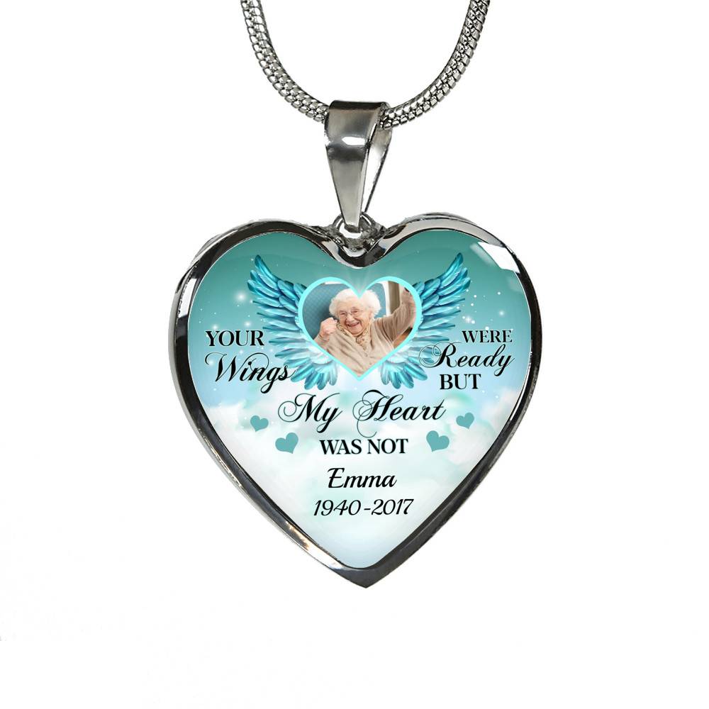 Personalized Photo Your Wings Were Ready But My Heart Was Not Memorial Luxury Heart Pendant Necklace - Heart Luxury Necklace (Silver) Personalized Photo Your Wings Were Ready But My Heart Was Not Memorial Luxury Heart Pendant Necklace - Heart Luxury Necklace (Silver)