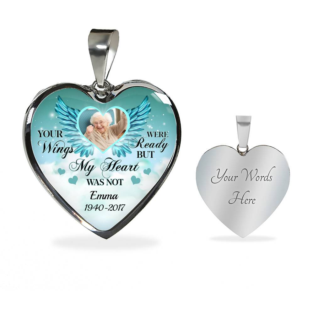 Personalized Photo Your Wings Were Ready But My Heart Was Not Memorial Luxury Heart Pendant Necklace - Heart Luxury Necklace (Silver) Personalized Photo Your Wings Were Ready But My Heart Was Not Memorial Luxury Heart Pendant Necklace - Heart Luxury Necklace (Silver)