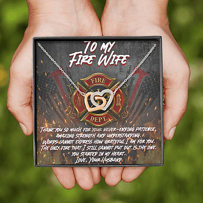 To My Fire Wife Thank You So Much for Your Never-Ending Amazing Strength Patience Interlocking Hearts Pendant Necklace