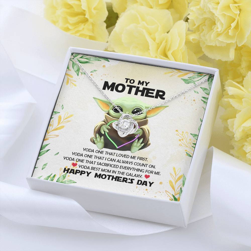 Baby Yoda To My Mother Yoda Best Mom In The Galaxy Happy Mother's Day Love Knot Pendant Necklace
