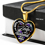 I'm Not a Widow I'm a Wife to a Husband with Wings Floral Heart Pendant Necklace - Heart Luxury Necklace (Gold Plated)