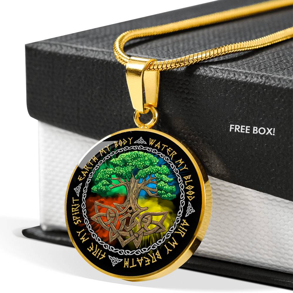 Earth My Body Water My Blood Air My Breath Fire My Spirit Circle Pendant Necklace - Circle Luxury Necklace (Gold Plated)