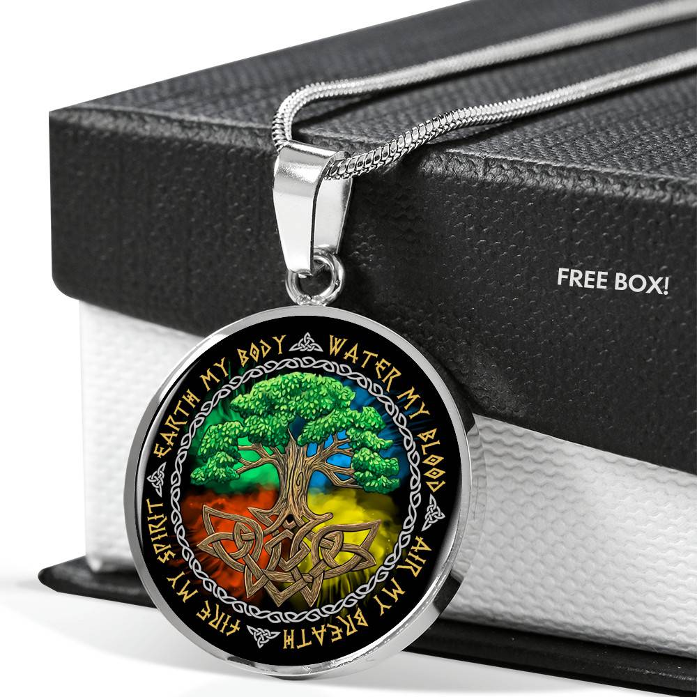 Earth My Body Water My Blood Air My Breath Fire My Spirit Circle Pendant Necklace - Circle Luxury Necklace (Silver)