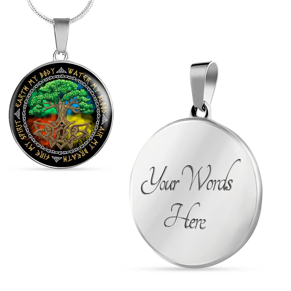 Earth My Body Water My Blood Air My Breath Fire My Spirit Circle Pendant Necklace - Circle Luxury Necklace (Silver)