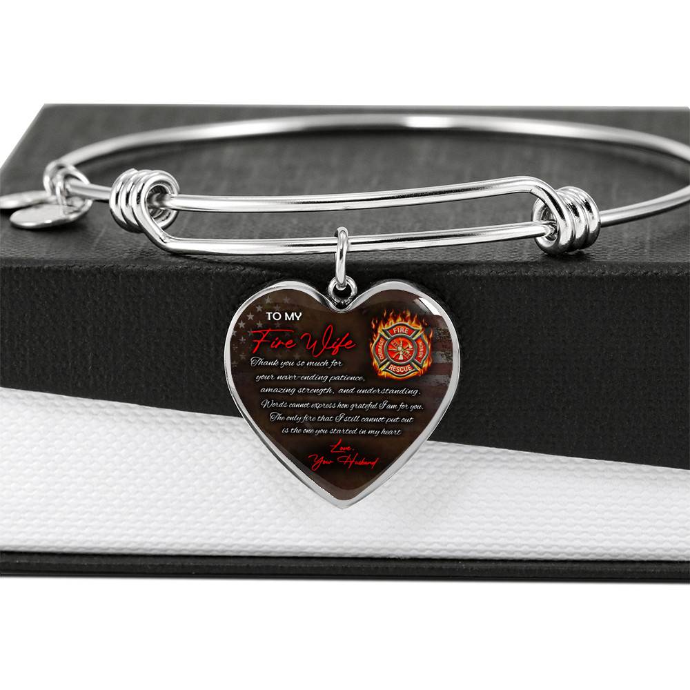 To My Fire Wife Thank You So Much For Your Never-Ending Patience Love Your Husband Heart Pendant Necklace