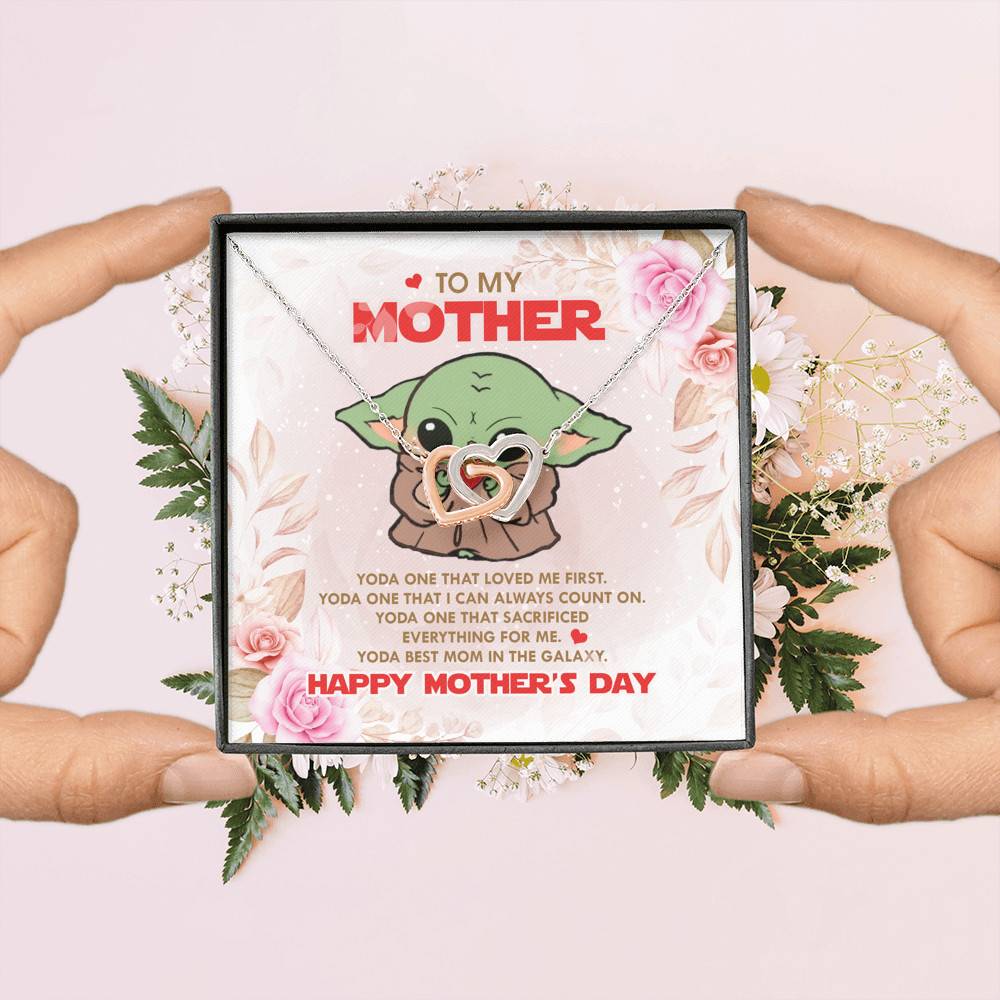 To My Mother Baby Yoda Best Mom In The Galaxy Happy Mother's Day Joined Interlocking Hearts Pendant Necklace