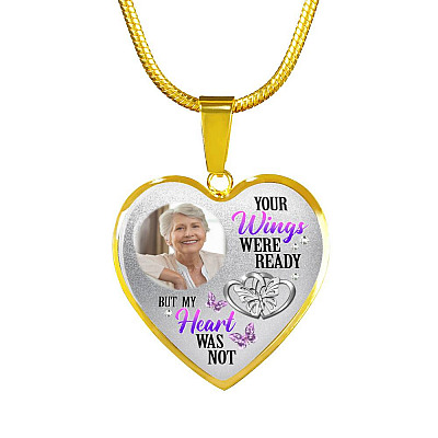 Personalized Photo Your Wings Were Ready But My Heart Was Not Butterfly Memorial Luxury Heart Pendant Necklace - Heart Bangle