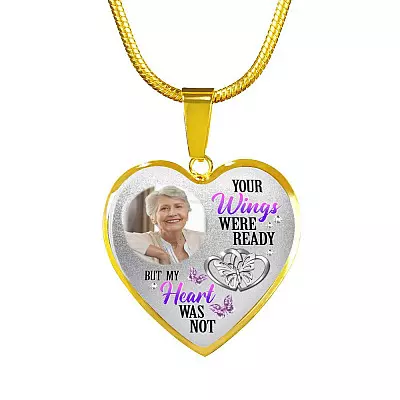 Personalized Photo Your Wings Were Ready But My Heart Was Not Butterfly Memorial Luxury Heart Pendant Necklace - Heart Bangle