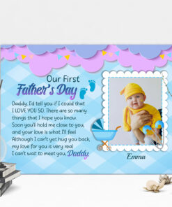 Alternative view of Custom Photo Our First Fathers Day Wrapped Framed Canvas - Unframed Poster - Home Decor Wall Art