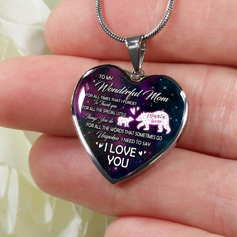 To My Wonderful Mom For All The Times I Forget To Thank You Mama Bear and Baby Heart Pendant Necklace To My Wonderful Mom For All The Times I Forget To Thank You Mama Bear and Baby Heart Pendant Necklace
