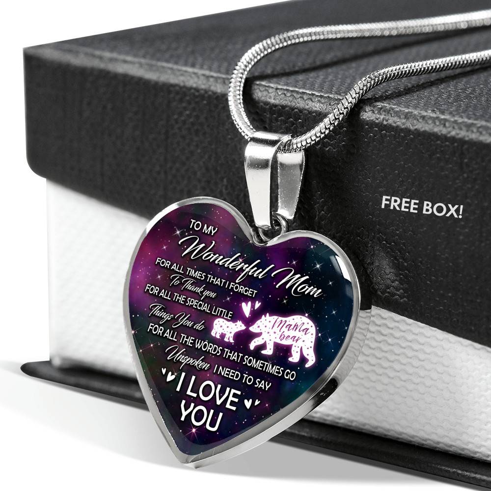To My Wonderful Mom For All The Times I Forget To Thank You Mama Bear and Baby Heart Pendant Necklace To My Wonderful Mom For All The Times I Forget To Thank You Mama Bear and Baby Heart Pendant Necklace