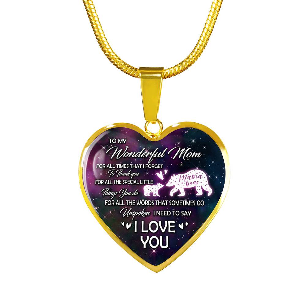 To My Wonderful Mom For All The Times I Forget To Thank You Mama Bear and Baby Heart Pendant Necklace To My Wonderful Mom For All The Times I Forget To Thank You Mama Bear and Baby Heart Pendant Necklace