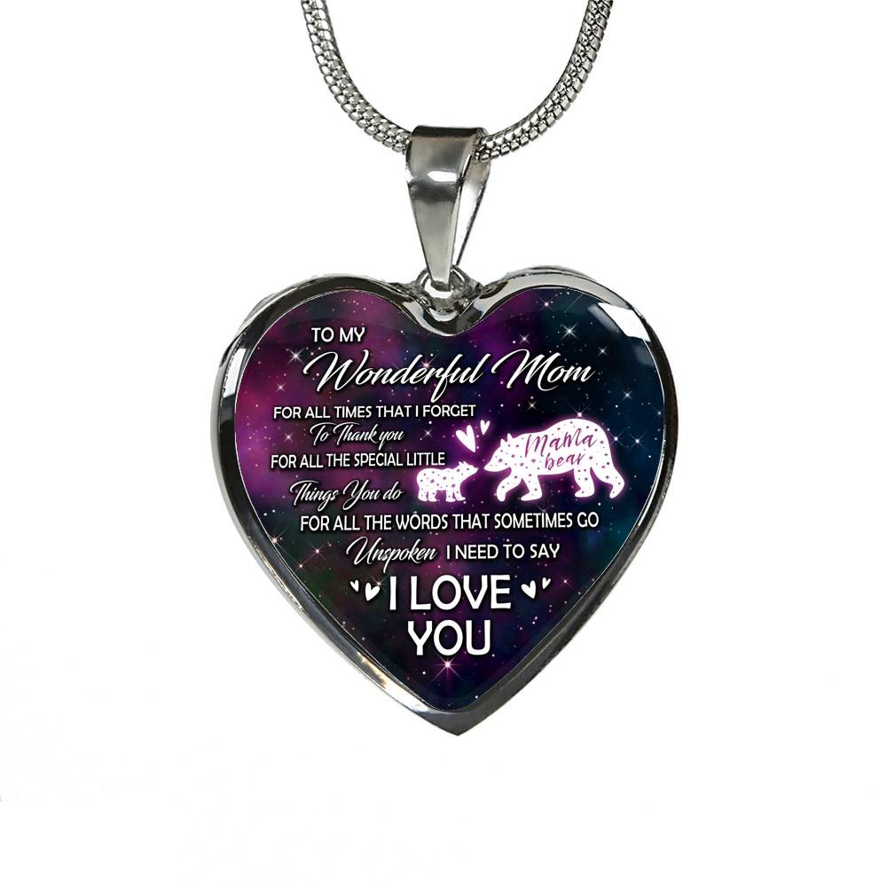 To My Wonderful Mom For All The Times I Forget To Thank You Mama Bear and Baby Heart Pendant Necklace To My Wonderful Mom For All The Times I Forget To Thank You Mama Bear and Baby Heart Pendant Necklace