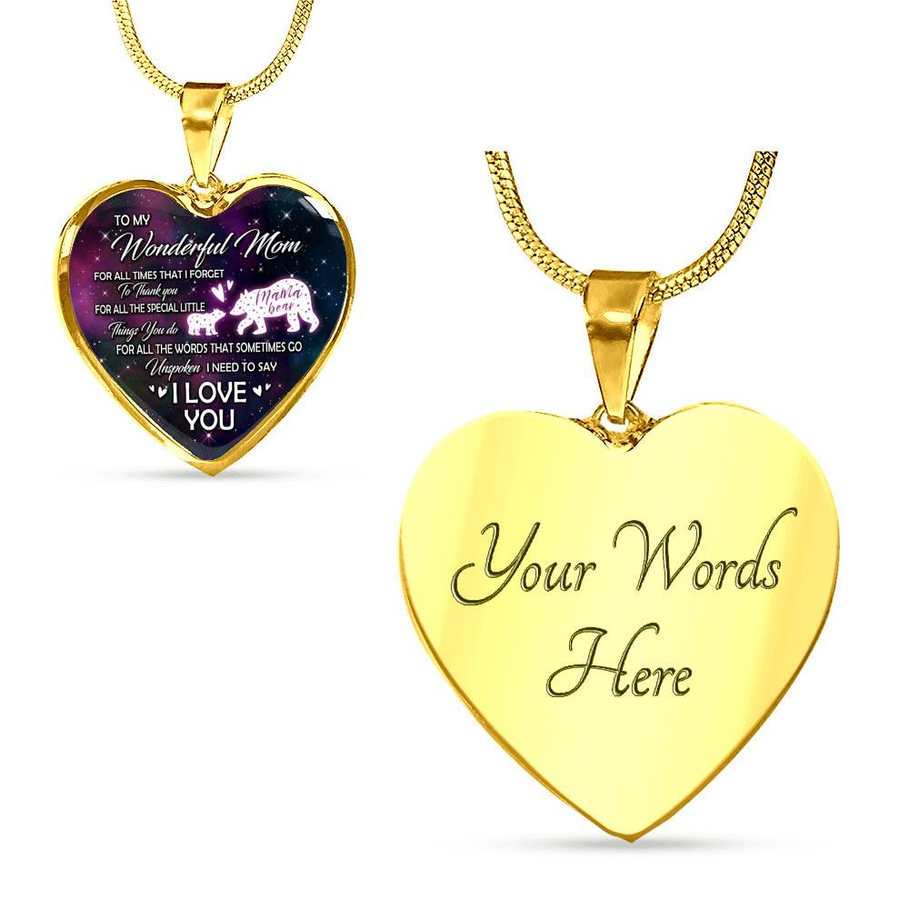 To My Wonderful Mom For All The Times I Forget To Thank You Mama Bear and Baby Heart Pendant Necklace To My Wonderful Mom For All The Times I Forget To Thank You Mama Bear and Baby Heart Pendant Necklace