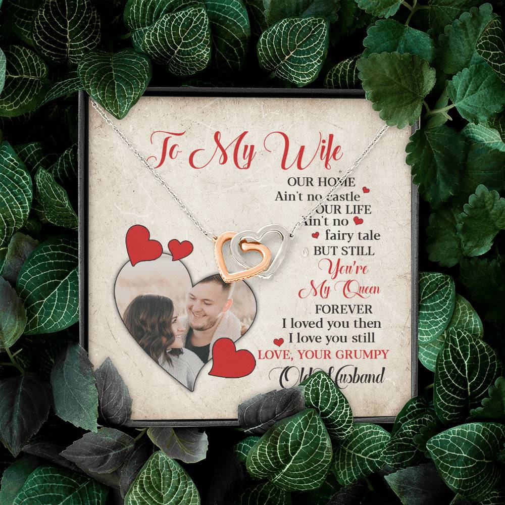Personalized Photo to My Wife Our Home Ain't No Castle Our Life You're My Queen Joined Interlocking Hearts Necklace