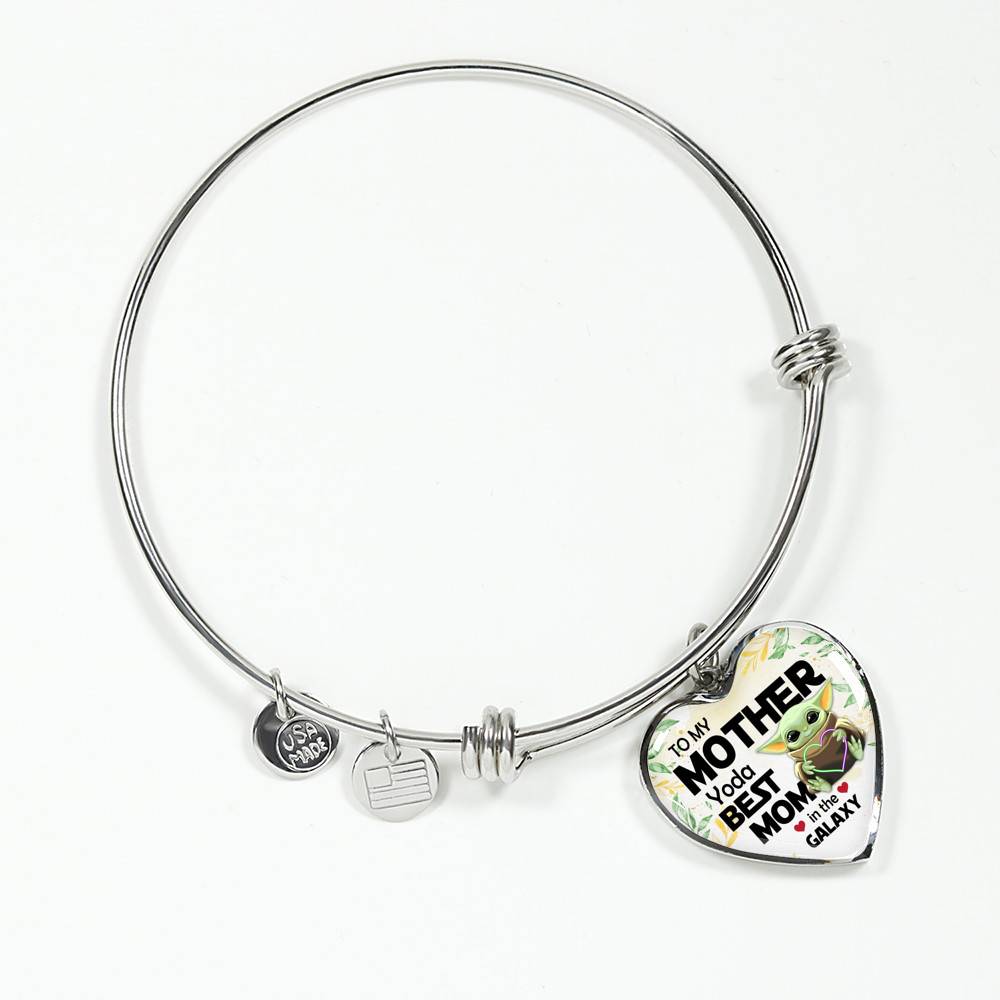Baby Yoda To My Mother Yoda Best Mom In The Galaxy Happy Mother's Day Heart Pendant Necklace - Bangle