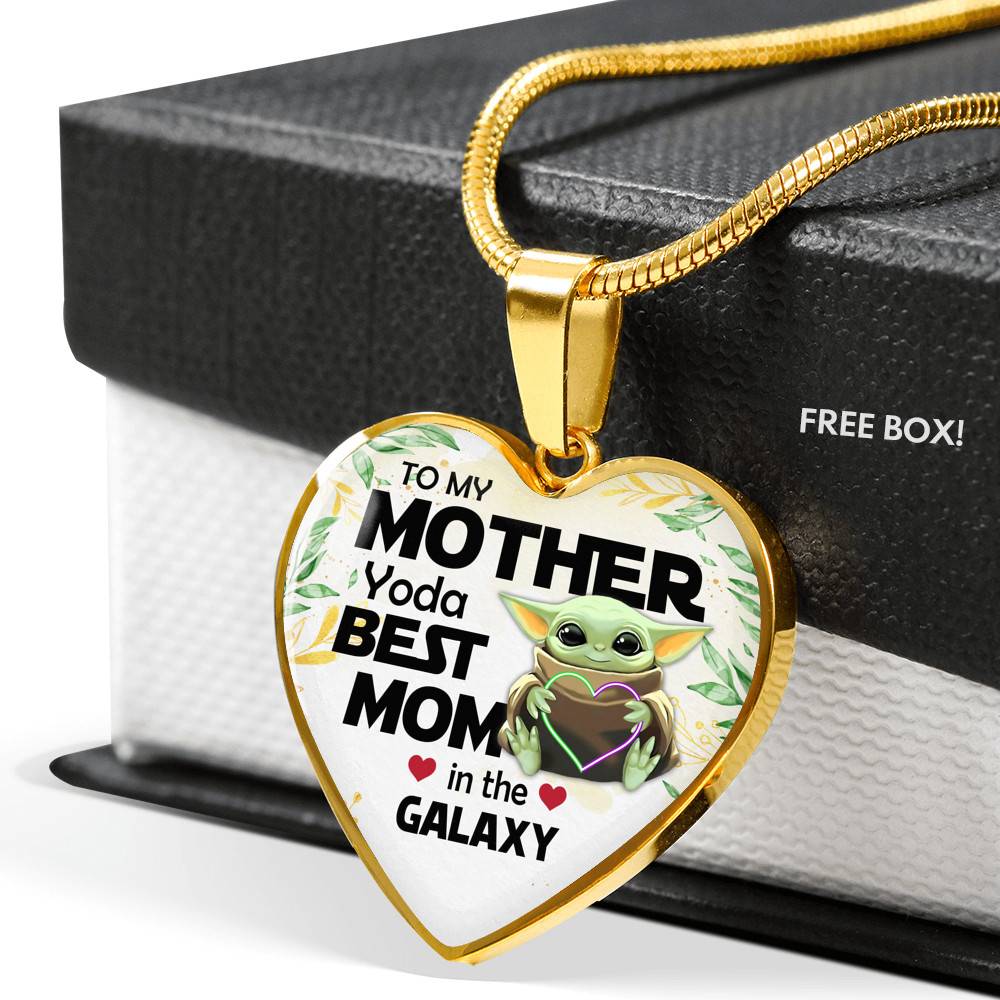 Baby Yoda To My Mother Yoda Best Mom In The Galaxy Happy Mother's Day Heart Pendant Necklace - Bangle
