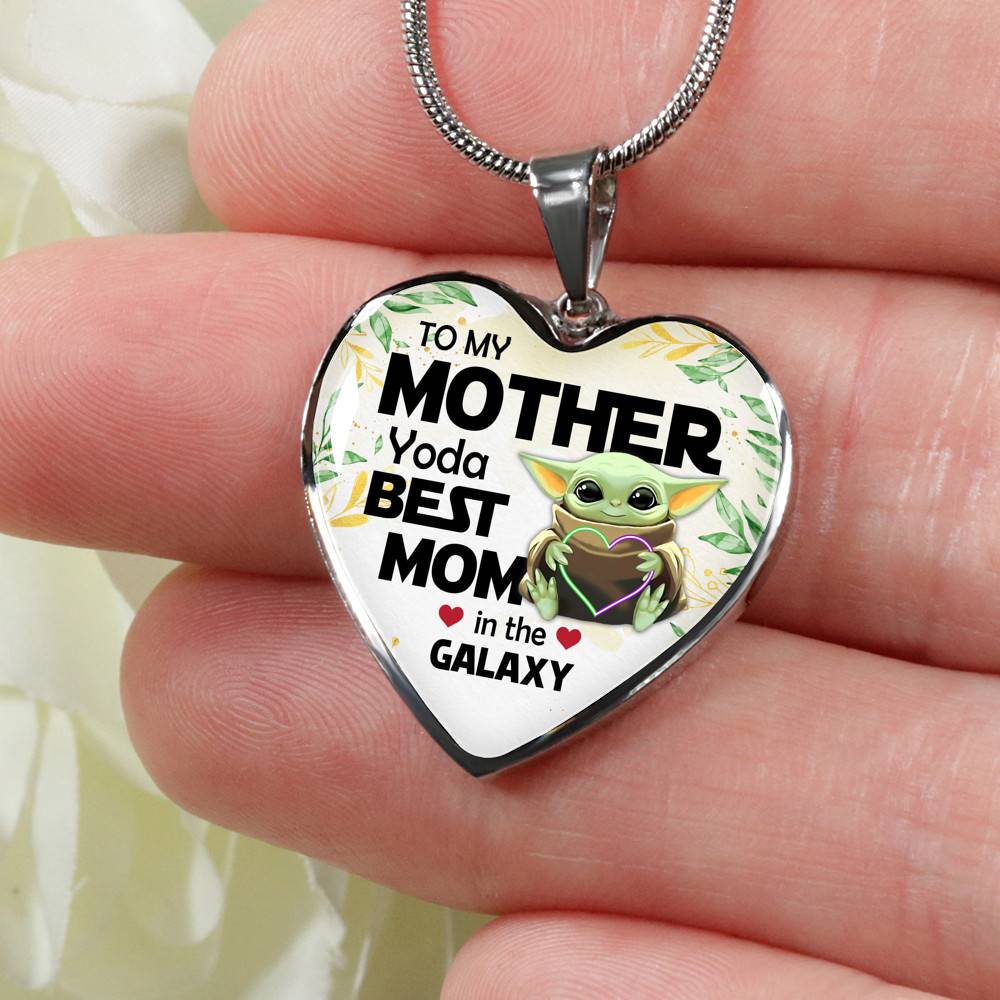 Baby Yoda To My Mother Yoda Best Mom In The Galaxy Happy Mother's Day Heart Pendant Necklace - Bangle