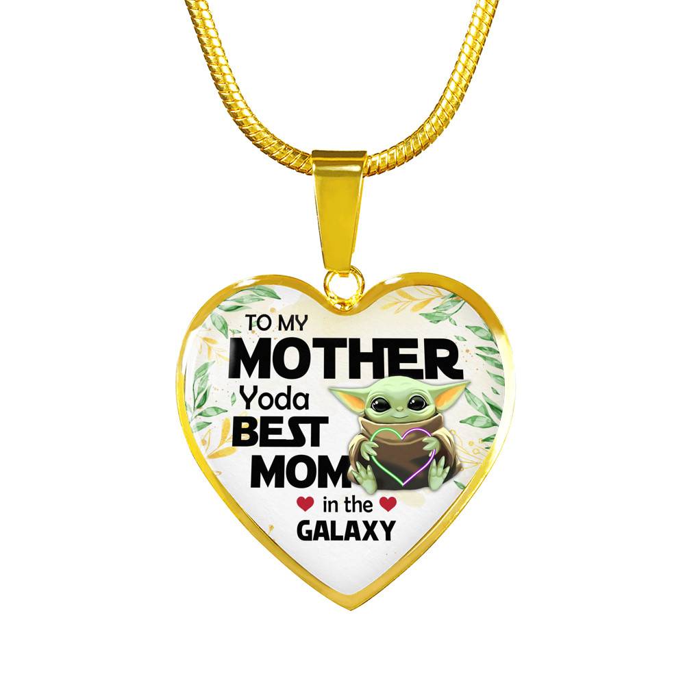 Baby Yoda To My Mother Yoda Best Mom In The Galaxy Happy Mother's Day Heart Pendant Necklace - Bangle