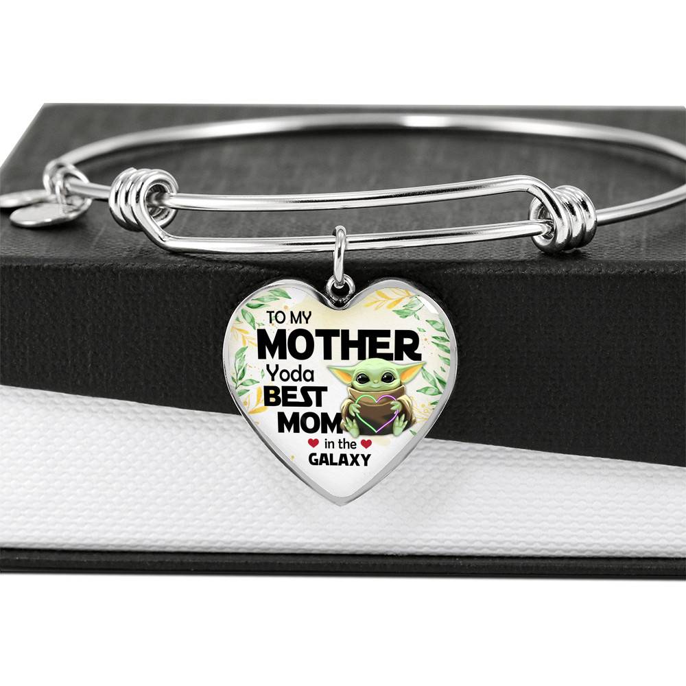 Baby Yoda To My Mother Yoda Best Mom In The Galaxy Happy Mother's Day Heart Pendant Necklace - Bangle