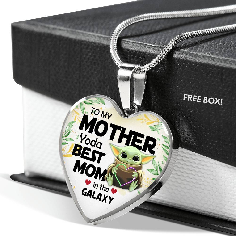 Baby Yoda To My Mother Yoda Best Mom In The Galaxy Happy Mother's Day Heart Pendant Necklace - Bangle