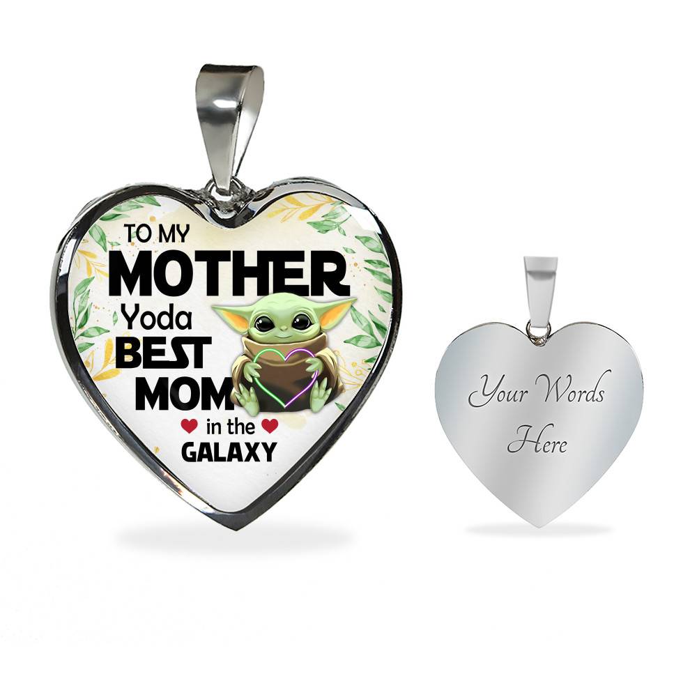 Baby Yoda To My Mother Yoda Best Mom In The Galaxy Happy Mother's Day Heart Pendant Necklace - Bangle
