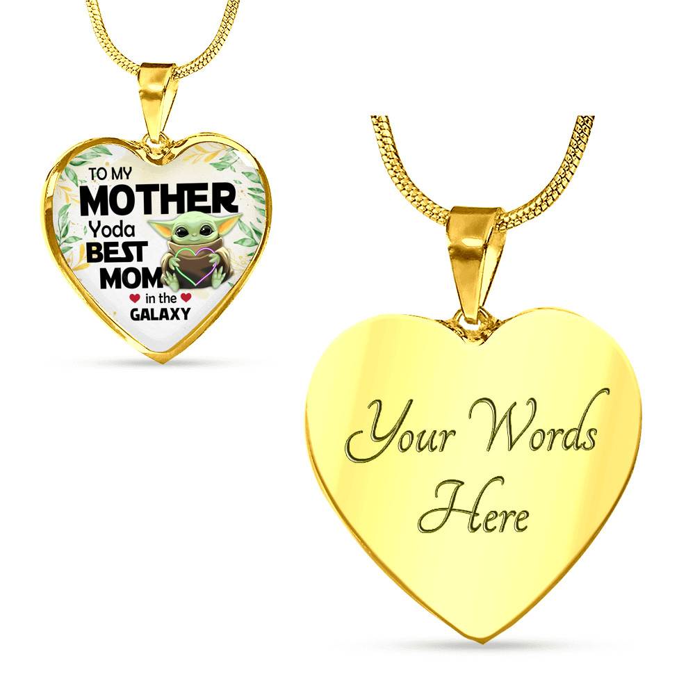 Baby Yoda To My Mother Yoda Best Mom In The Galaxy Happy Mother's Day Heart Pendant Necklace - Bangle