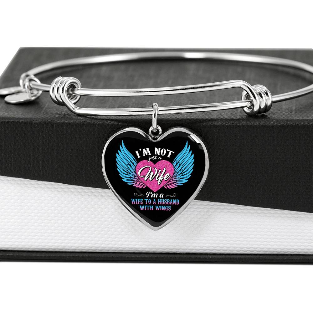 I'm Not Just A Wife I'm A Wife To A Husband With Wings Heart Pendant Necklace-Bangle I'm Not Just A Wife I'm A Wife To A Husband With Wings Heart Pendant Necklace-Bangle